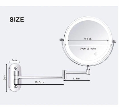 8 inch Makeup Mirror Chrome 3x/5x/7x/10x Magnifying Double Side USB Charging Bathroom 3 color light Smart Cosmetic Mirrors