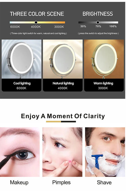 8 inch Makeup Mirror Chrome 3x/5x/7x/10x Magnifying Double Side USB Charging Bathroom 3 color light Smart Cosmetic Mirrors