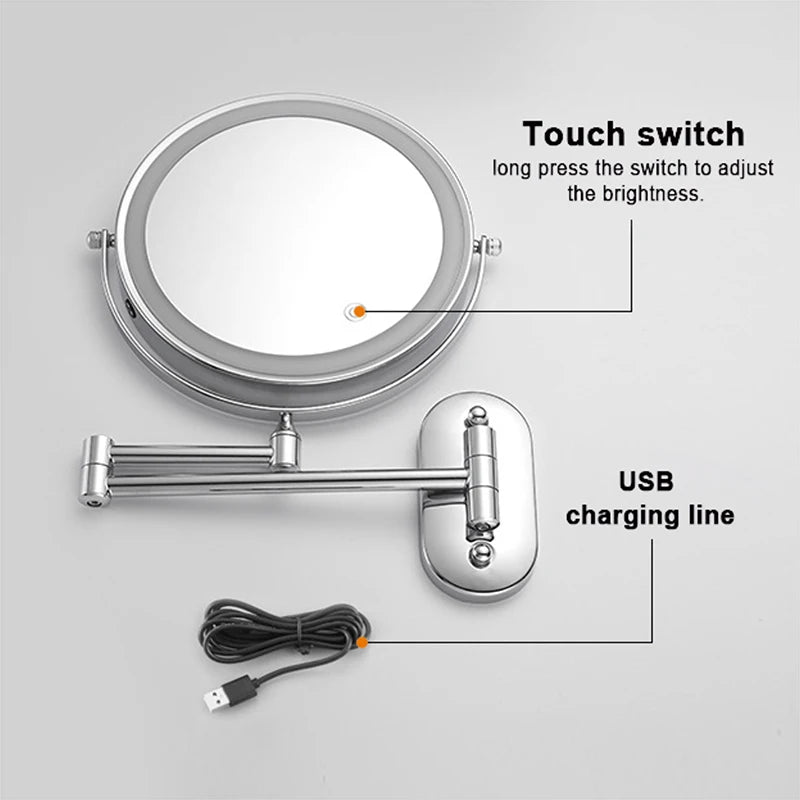 8 inch Makeup Mirror Chrome 3x/5x/7x/10x Magnifying Double Side USB Charging Bathroom 3 color light Smart Cosmetic Mirrors