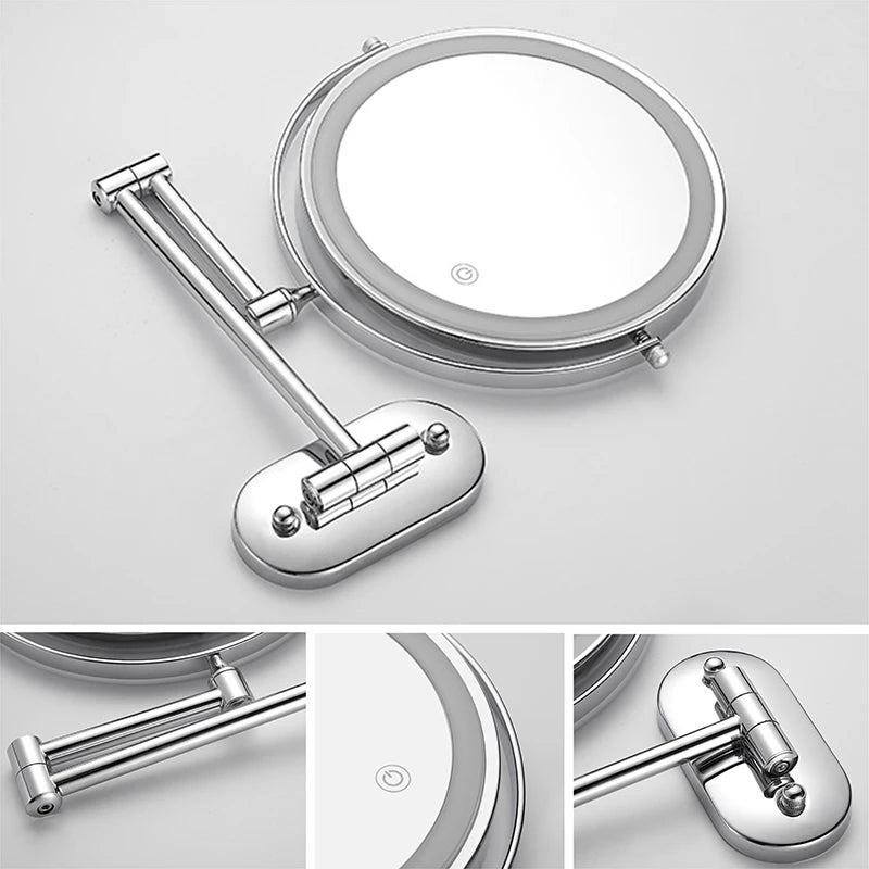 8 inch Makeup Mirror Chrome 3x/5x/7x/10x Magnifying Double Side USB Charging Bathroom 3 color light Smart Cosmetic Mirrors