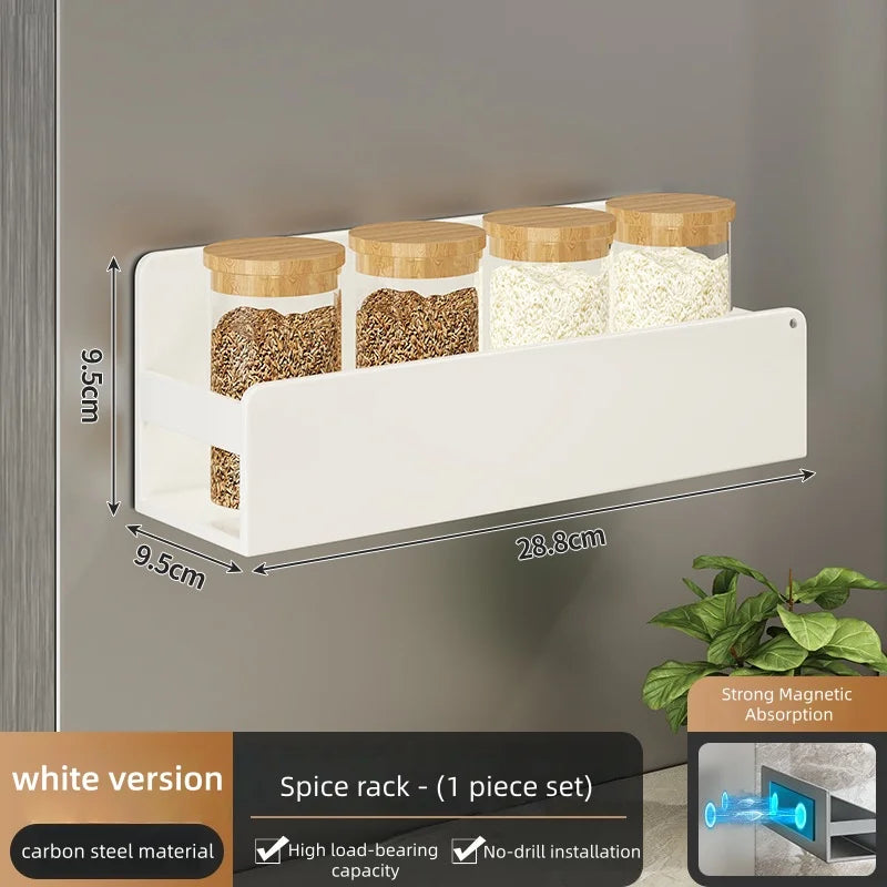Magnetic Spice Storage Rack – Black Refrigerator & Oven Organizer, Fridge Shelf for Spices