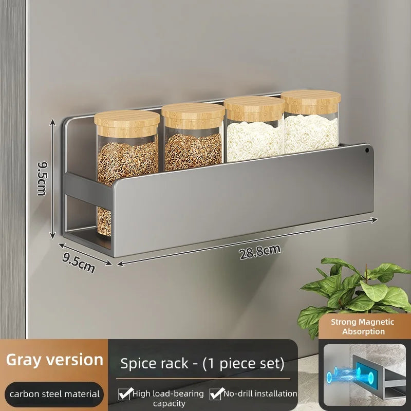 Magnetic Spice Storage Rack – Black Refrigerator & Oven Organizer, Fridge Shelf for Spices
