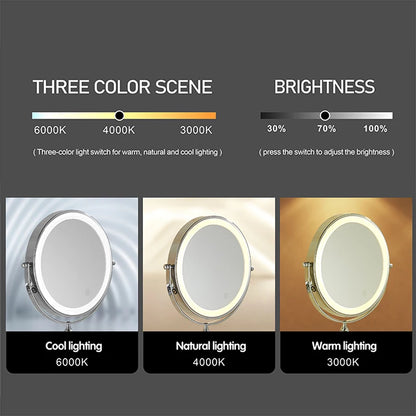 8 inch Makeup Mirror Chrome 3x/5x/7x/10x Magnifying Double Side USB Charging Bathroom 3 color light Smart Cosmetic Mirrors