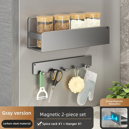Magnetic Spice Storage Rack – Black Refrigerator & Oven Organizer, Fridge Shelf for Spices
