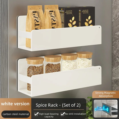 Magnetic Spice Storage Rack – Black Refrigerator & Oven Organizer, Fridge Shelf for Spices