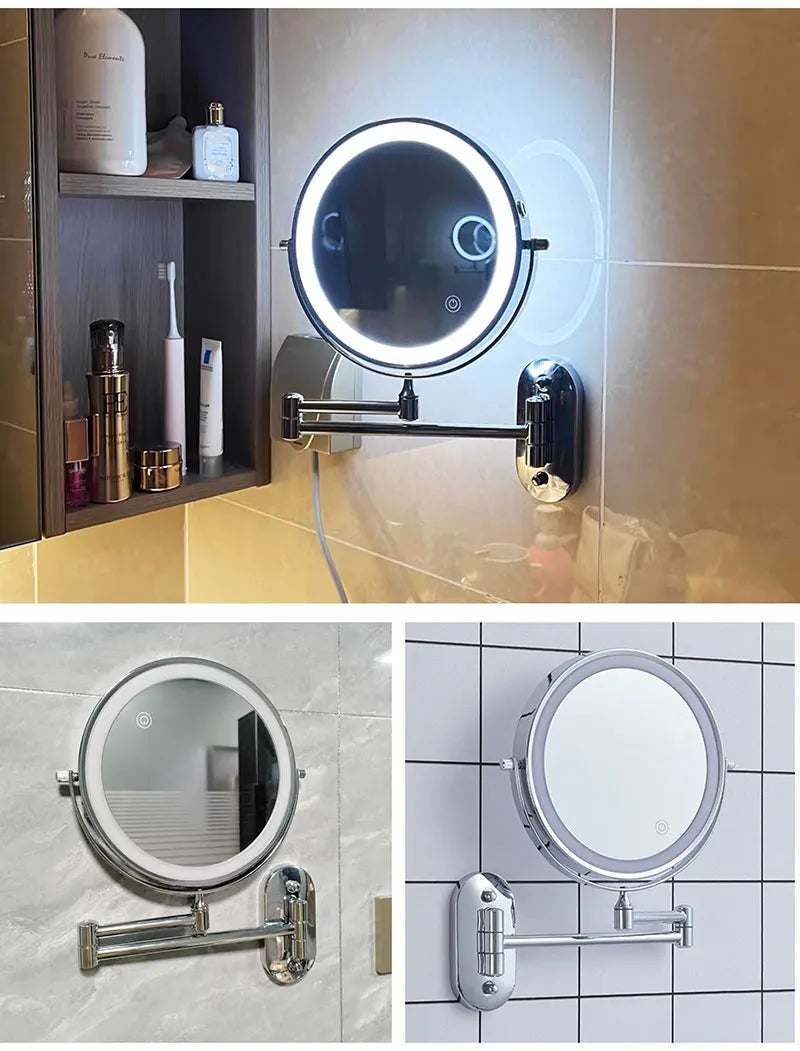 8 inch Makeup Mirror Chrome 3x/5x/7x/10x Magnifying Double Side USB Charging Bathroom 3 color light Smart Cosmetic Mirrors