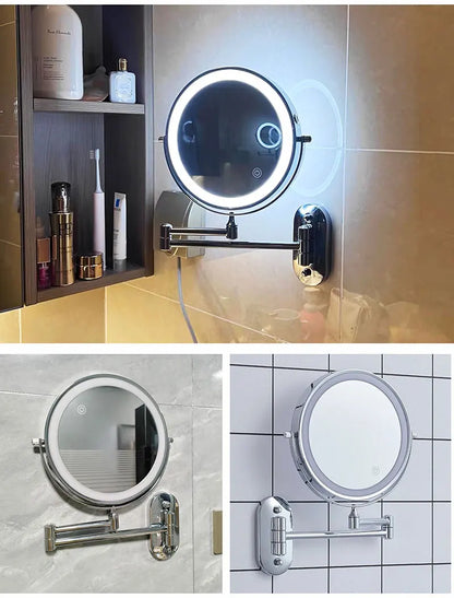 8 inch Makeup Mirror Chrome 3x/5x/7x/10x Magnifying Double Side USB Charging Bathroom 3 color light Smart Cosmetic Mirrors