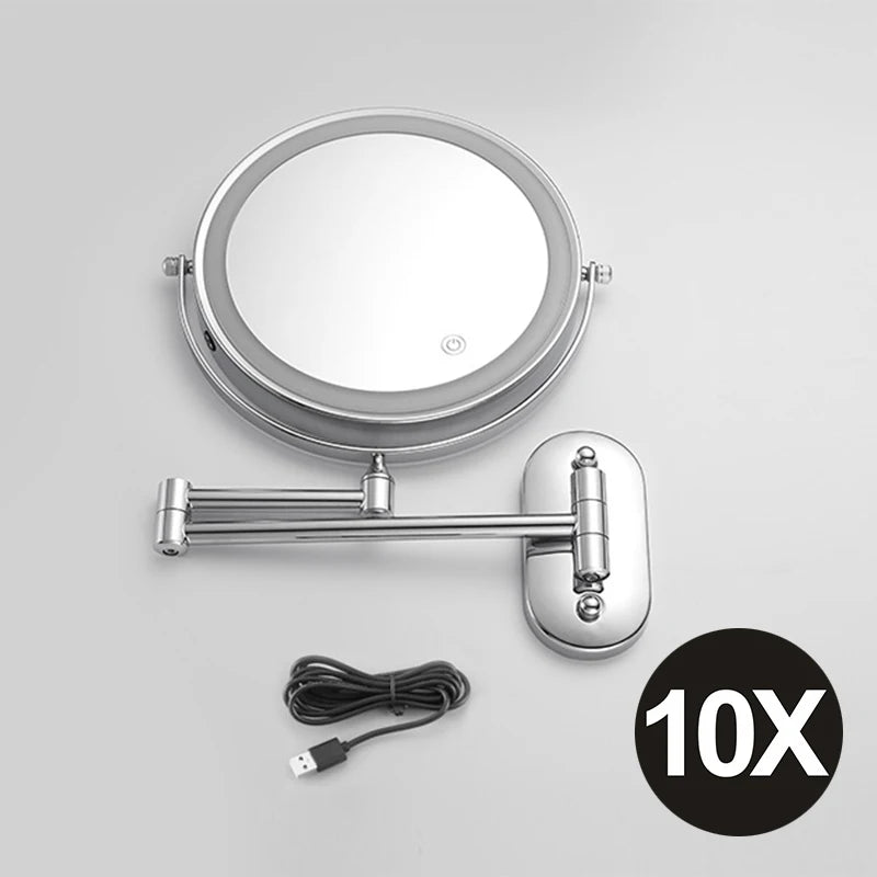 8 inch Makeup Mirror Chrome 3x/5x/7x/10x Magnifying Double Side USB Charging Bathroom 3 color light Smart Cosmetic Mirrors