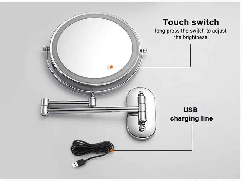 8 inch Makeup Mirror Chrome 3x/5x/7x/10x Magnifying Double Side USB Charging Bathroom 3 color light Smart Cosmetic Mirrors