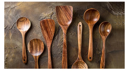 1-7pcs/set Teak natural wood tableware spoon colander spoon special nano soup skimmer cooking spoon wooden kitchen tool kit