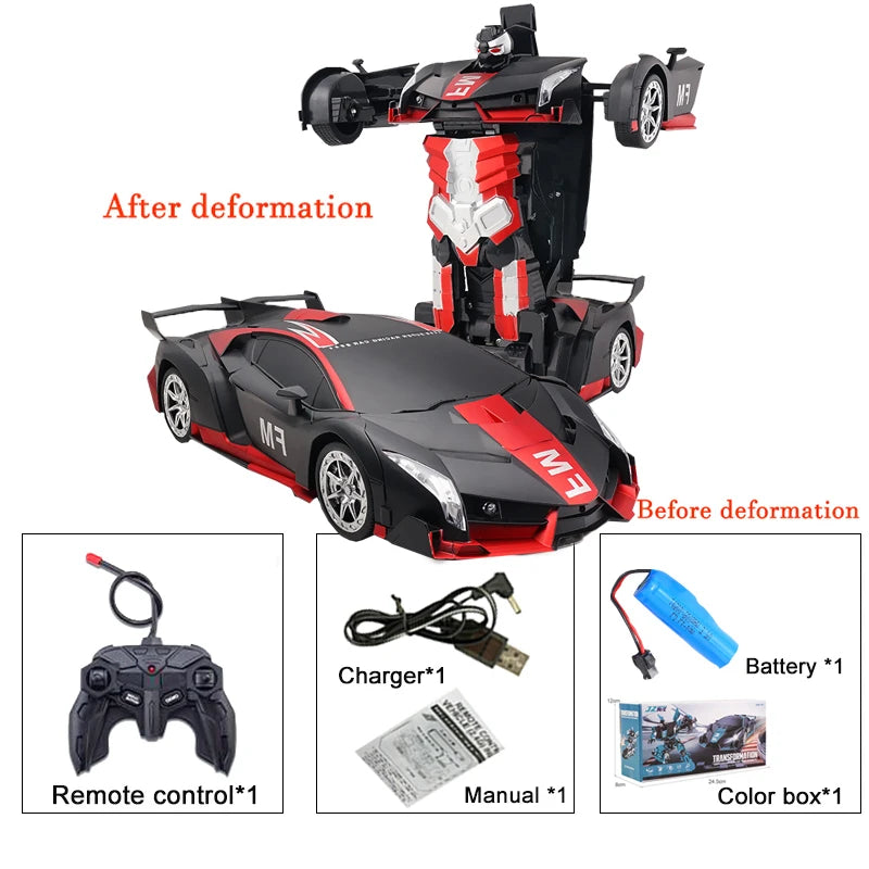 2-in-1 Electric RC Transforming Car Robot – One-Key Deformation Remote Control Sports Car Toy for Kids