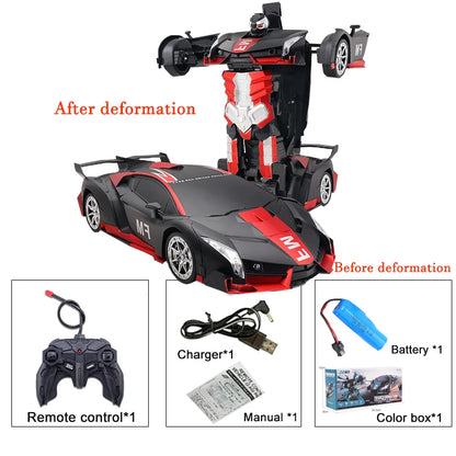 2-in-1 Electric RC Transforming Car Robot – One-Key Deformation Remote Control Sports Car Toy for Kids