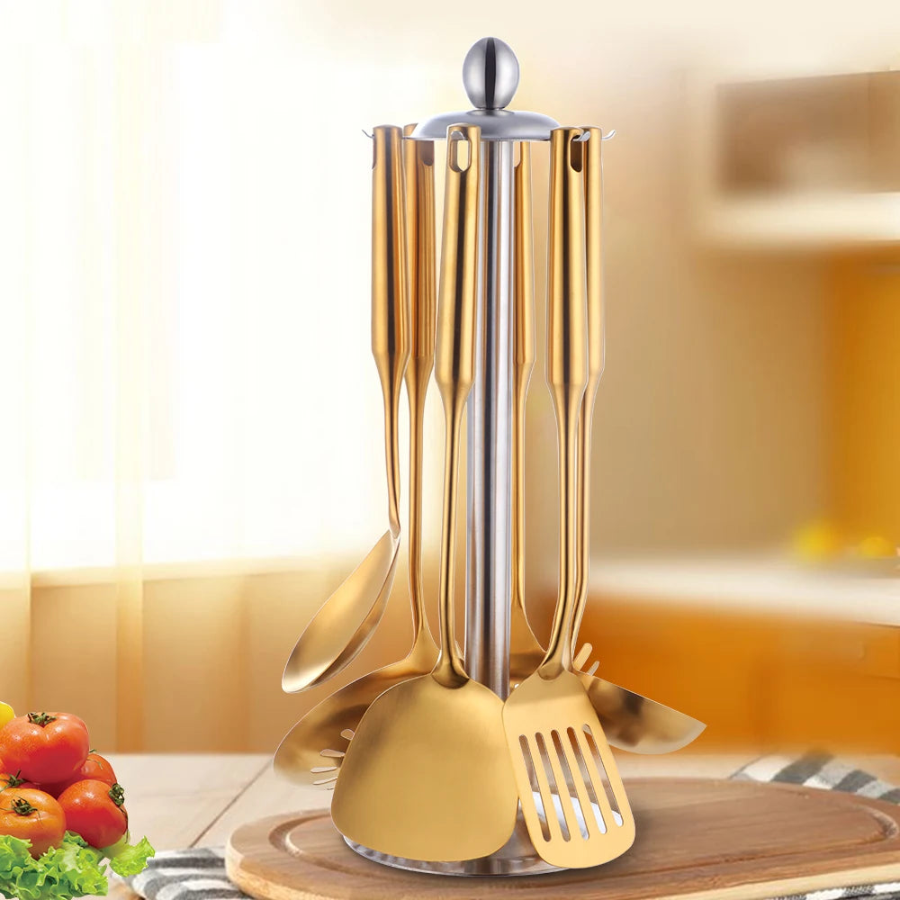 Gold cookware Stainless Steel Cooking tools spatula Shovels Turner Ladle Spoon Colander Filter Potato Mashers Kitchen Utensils