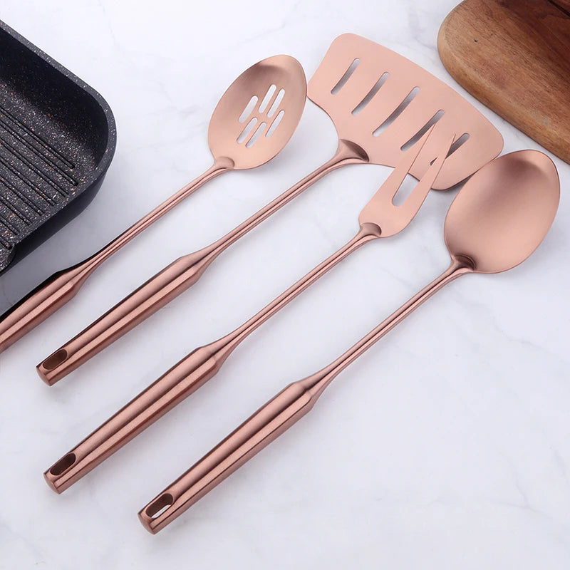 Stainless Steel Cooking Tool,Turner,Soup Spoon, Pasta Fork, Kitchen Accessories, Cooking Utensil, Rose Gold, 1Pc
