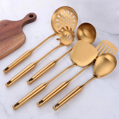 Gold cookware Stainless Steel Cooking tools spatula Shovels Turner Ladle Spoon Colander Filter Potato Mashers Kitchen Utensils