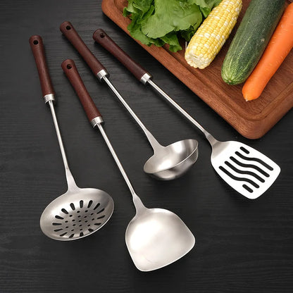 Home Wooden Handle Kitchenware Cooking Utensils Stainless Steel Spatula Frying Shovel Soup Spoon Colander Kitchen Accessories