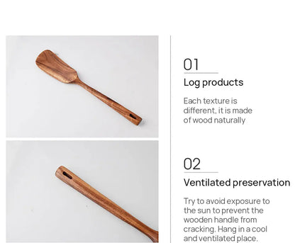 1-7pcs/set Teak natural wood tableware spoon colander spoon special nano soup skimmer cooking spoon wooden kitchen tool kit