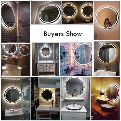 50CM/60cm Round Smart Makeup Bathroom Mirror 3 Color Adjustable LED LIght Multi-Function With Demist Bluetooth Speaker