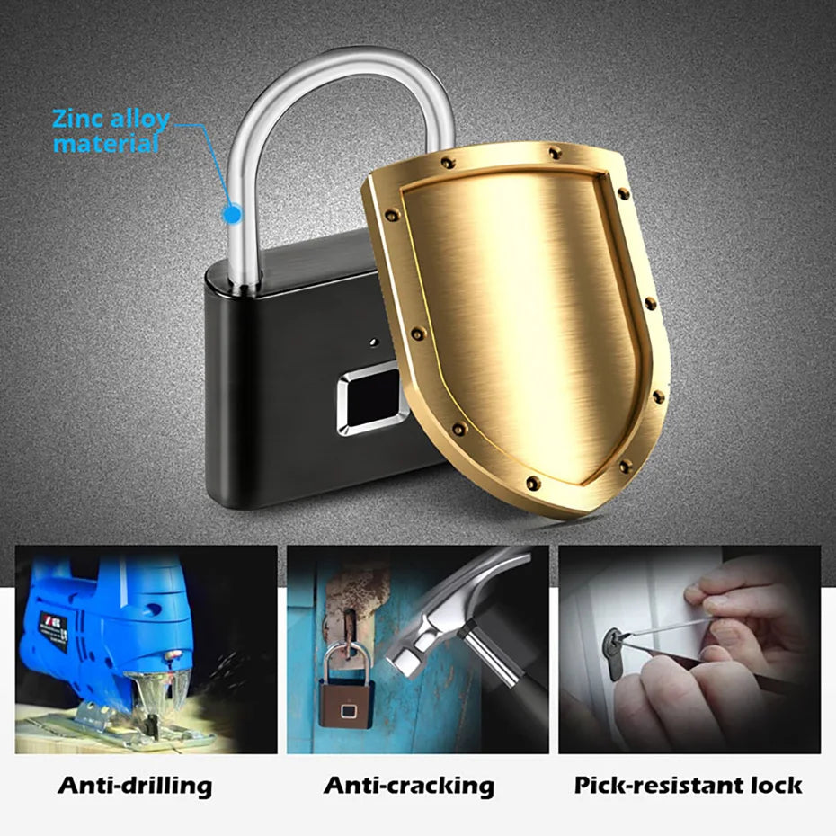 KERUI Smart Fingerprint Padlock Waterproof Fingerprint Keyless Door Lock Type C Rechargeable Security Padlock for House