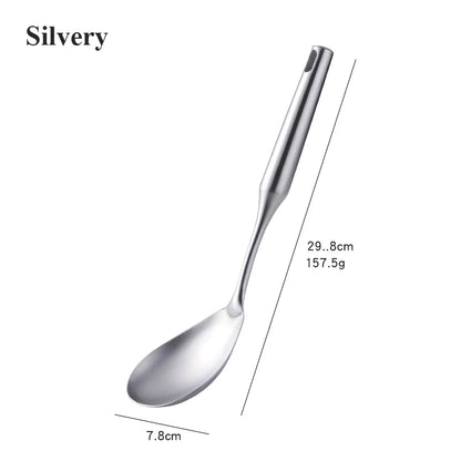 1PC  Kitchen Silver Cooking Set 304 Stainless Steel Spatula Soup Spoon Special Cooking Shovel with Hollow Handle Kitchen Tools