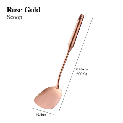 Stainless Steel Cooking Tool,Turner,Soup Spoon, Pasta Fork, Kitchen Accessories, Cooking Utensil, Rose Gold, 1Pc
