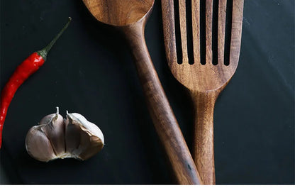 1-7pcs/set Teak natural wood tableware spoon colander spoon special nano soup skimmer cooking spoon wooden kitchen tool kit