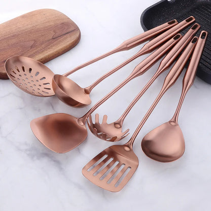 Stainless Steel Cooking Tool,Turner,Soup Spoon, Pasta Fork, Kitchen Accessories, Cooking Utensil, Rose Gold, 1Pc