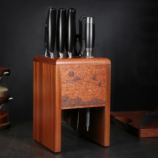 Kitchen Knife Rack Ebony Wood Hollow Knife Block Scissors Slicer Santoku knives Storage Stand Organizer Chef Knife Holder Shelf