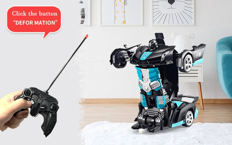 2-in-1 Electric RC Transforming Car Robot – One-Key Deformation Remote Control Sports Car Toy for Kids