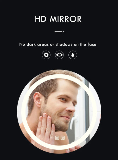 50CM/60cm Round Smart Makeup Bathroom Mirror 3 Color Adjustable LED LIght Multi-Function With Demist Bluetooth Speaker