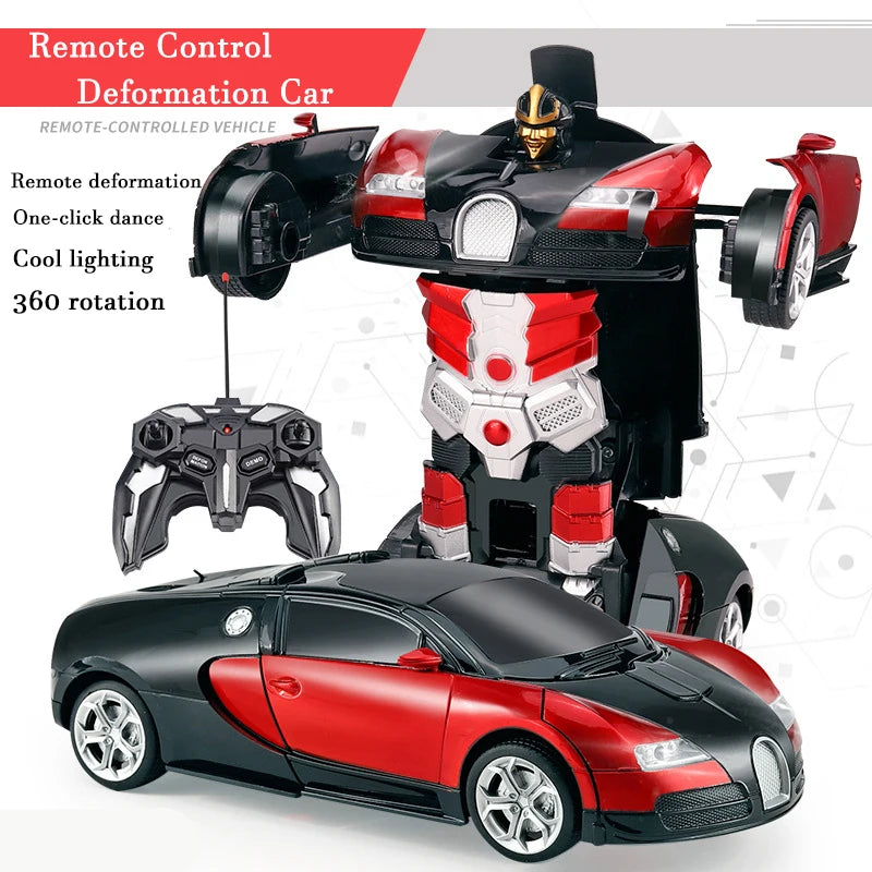 2-in-1 Electric RC Transforming Car Robot – One-Key Deformation Remote Control Sports Car Toy for Kids