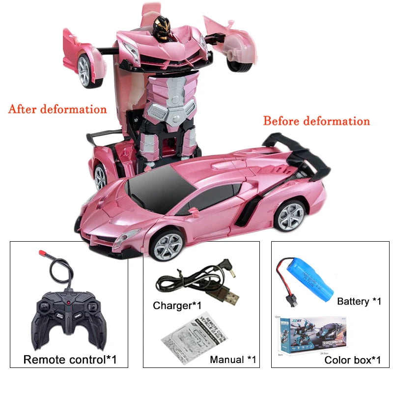 2-in-1 Electric RC Transforming Car Robot – One-Key Deformation Remote Control Sports Car Toy for Kids