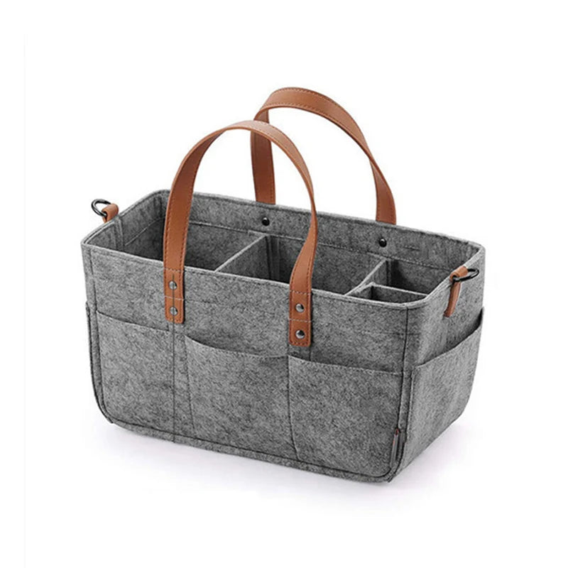 Baby Felt Storage Nursery Organizer Basket – Diaper Caddy with Handle, Infant Changing Nappy Storage Bag