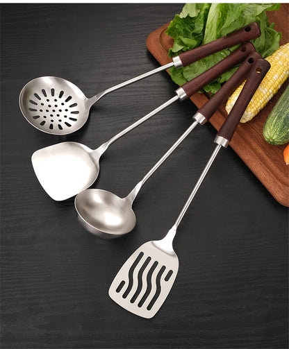 Home Wooden Handle Kitchenware Cooking Utensils Stainless Steel Spatula Frying Shovel Soup Spoon Colander Kitchen Accessories