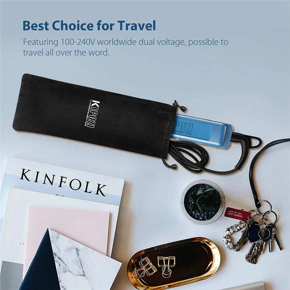 KIPOZI Professional Titanium Flat Iron Hair Straightener – Digital LCD Display, Dual Voltage, Instant Heating