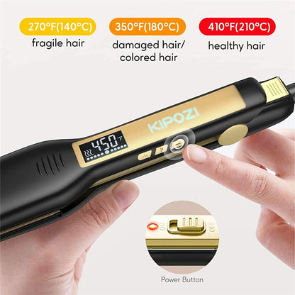KIPOZI Professional Titanium Flat Iron Hair Straightener – Digital LCD Display, Dual Voltage, Instant Heating