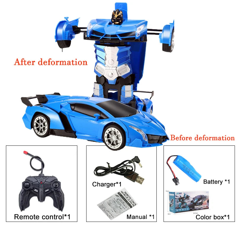 2-in-1 Electric RC Transforming Car Robot – One-Key Deformation Remote Control Sports Car Toy for Kids
