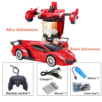 2-in-1 Electric RC Transforming Car Robot – One-Key Deformation Remote Control Sports Car Toy for Kids