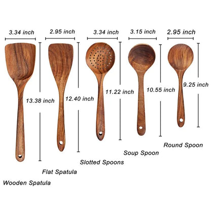 1-7pcs/set Teak natural wood tableware spoon colander spoon special nano soup skimmer cooking spoon wooden kitchen tool kit