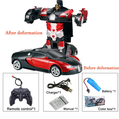2-in-1 Electric RC Transforming Car Robot – One-Key Deformation Remote Control Sports Car Toy for Kids