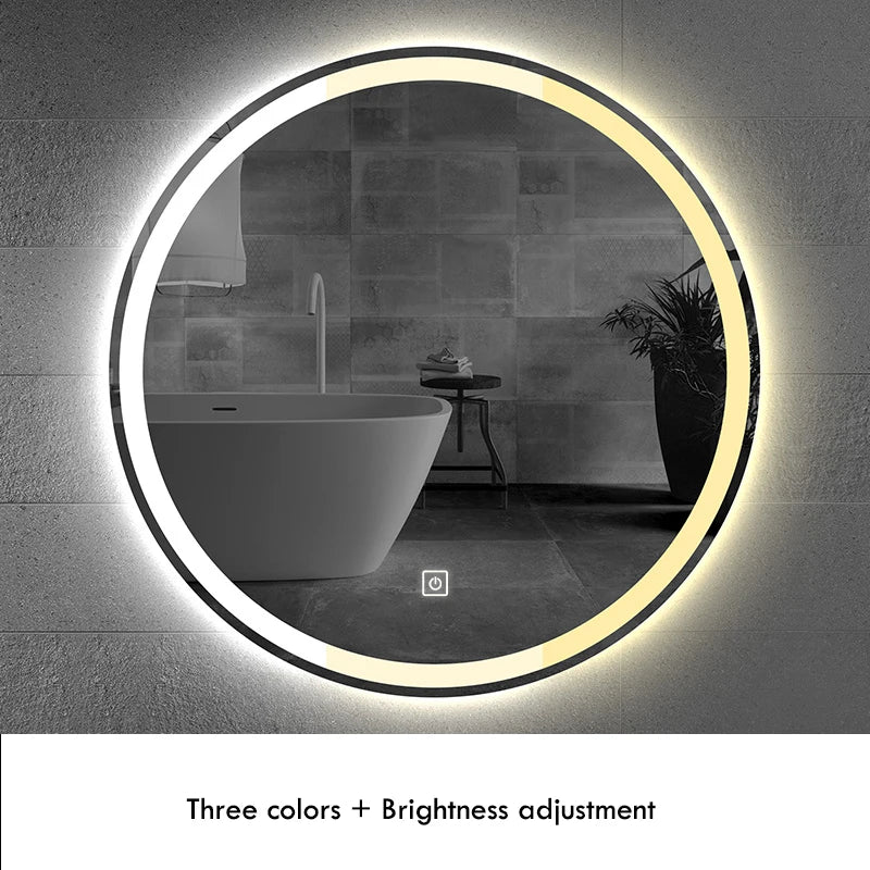 50CM/60cm Round Smart Makeup Bathroom Mirror 3 Color Adjustable LED LIght Multi-Function With Demist Bluetooth Speaker