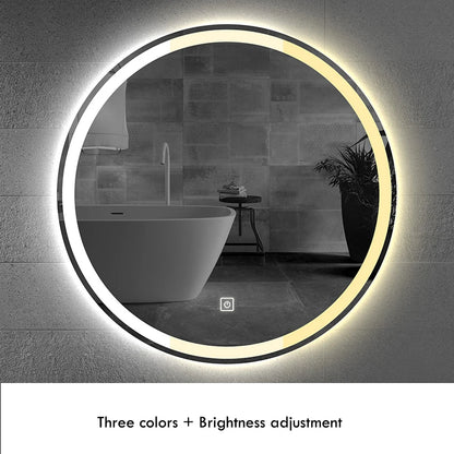 50CM/60cm Round Smart Makeup Bathroom Mirror 3 Color Adjustable LED LIght Multi-Function With Demist Bluetooth Speaker