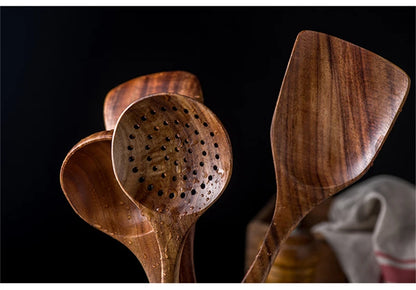 1-7pcs/set Teak natural wood tableware spoon colander spoon special nano soup skimmer cooking spoon wooden kitchen tool kit