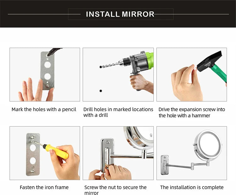 8 inch Makeup Mirror Chrome 3x/5x/7x/10x Magnifying Double Side USB Charging Bathroom 3 color light Smart Cosmetic Mirrors