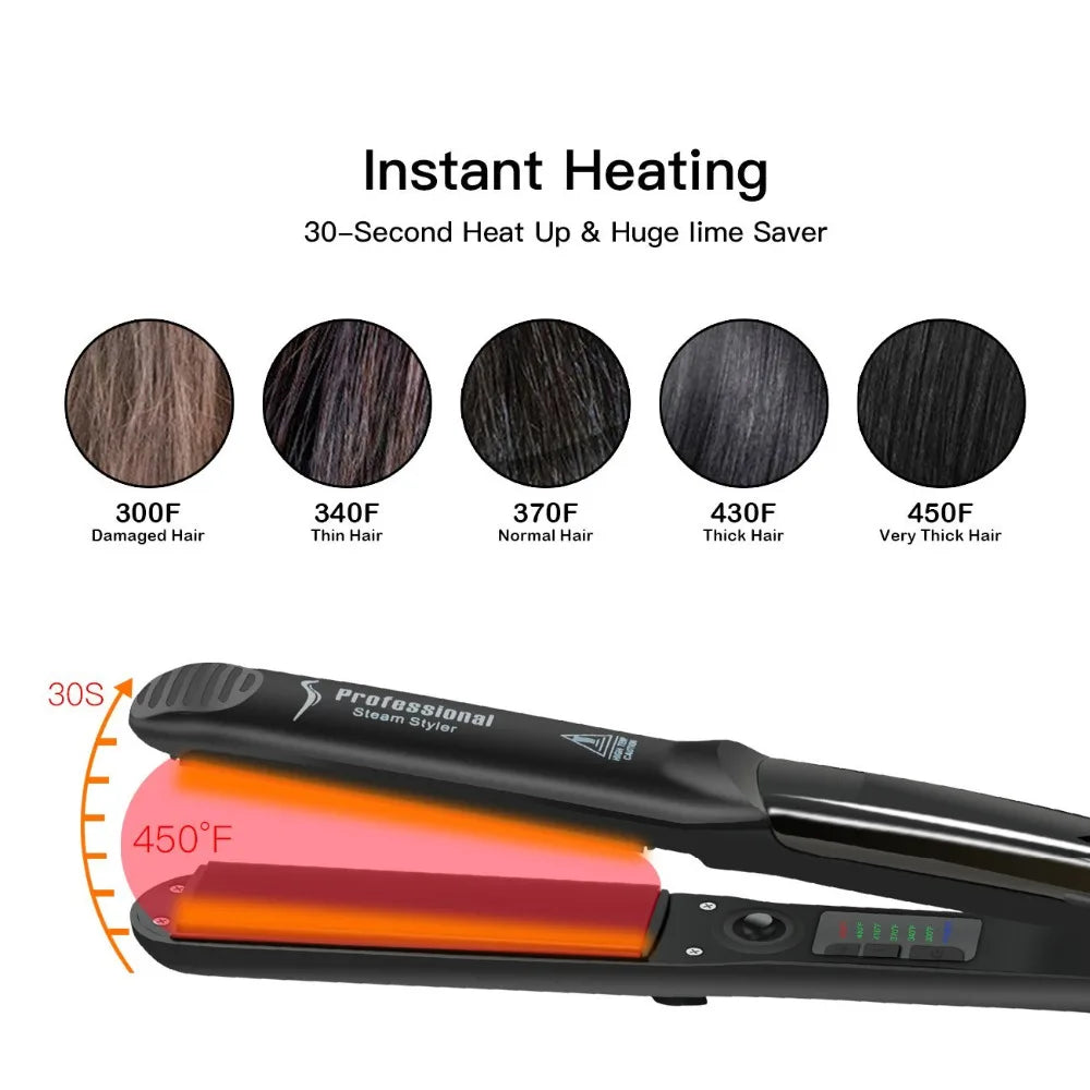 Steam Hair Straightener Professional Ceramic Vapor Flat Iron – 450℉ Fast Heat with Argan Oil Treatment