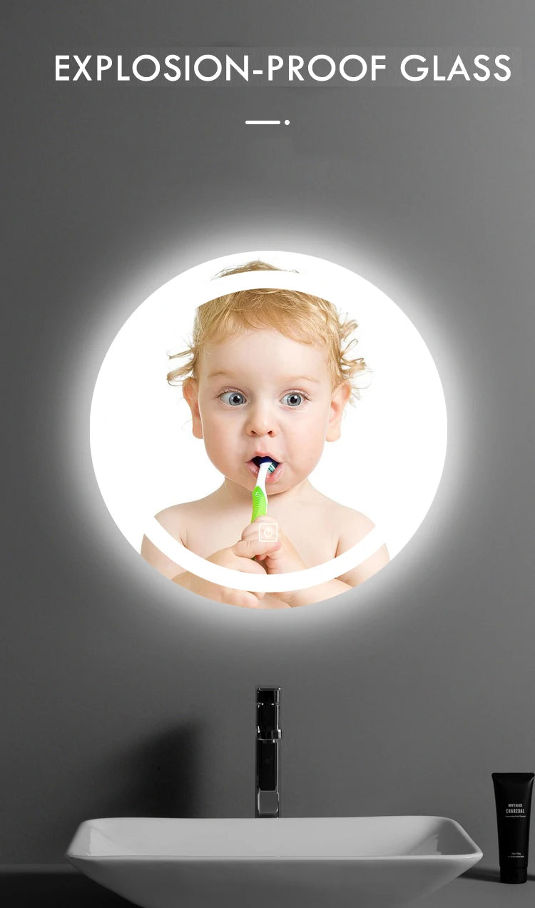 50CM/60cm Round Smart Makeup Bathroom Mirror 3 Color Adjustable LED LIght Multi-Function With Demist Bluetooth Speaker