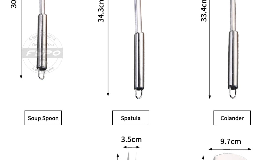 Stainless Steel Cooking Utensils Kitchen 6 Pics With Storage Rack Spatula Colander Cookware Kitchen Tools Serving Soup Spoon