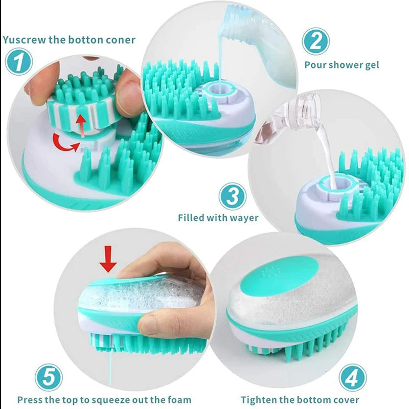 2-in-1 Pet Bath Brush & Massage Comb Soft Silicone Dog & Cat Grooming Tool