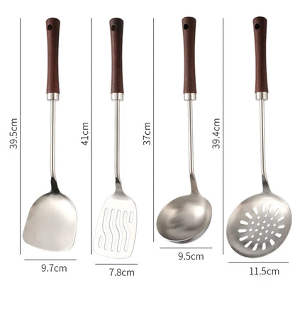 Home Wooden Handle Kitchenware Cooking Utensils Stainless Steel Spatula Frying Shovel Soup Spoon Colander Kitchen Accessories
