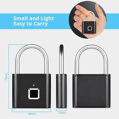 KERUI Smart Fingerprint Padlock Waterproof Fingerprint Keyless Door Lock Type C Rechargeable Security Padlock for House